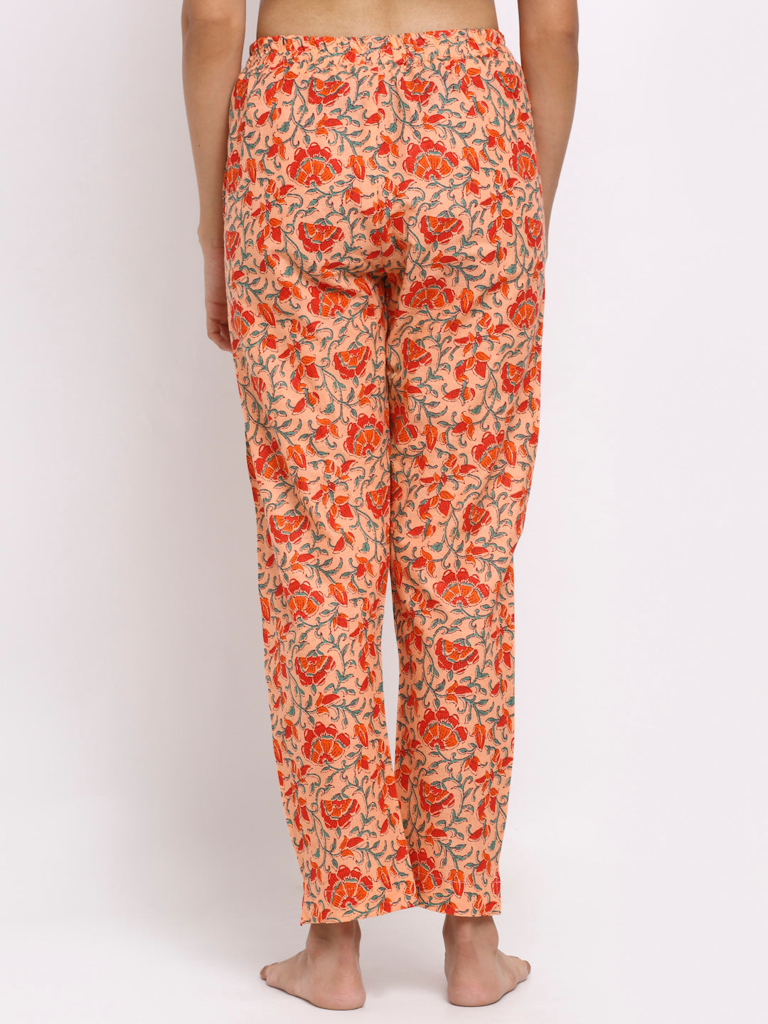 NEUDIS Women Orange Cotton Printed Lounge Pant