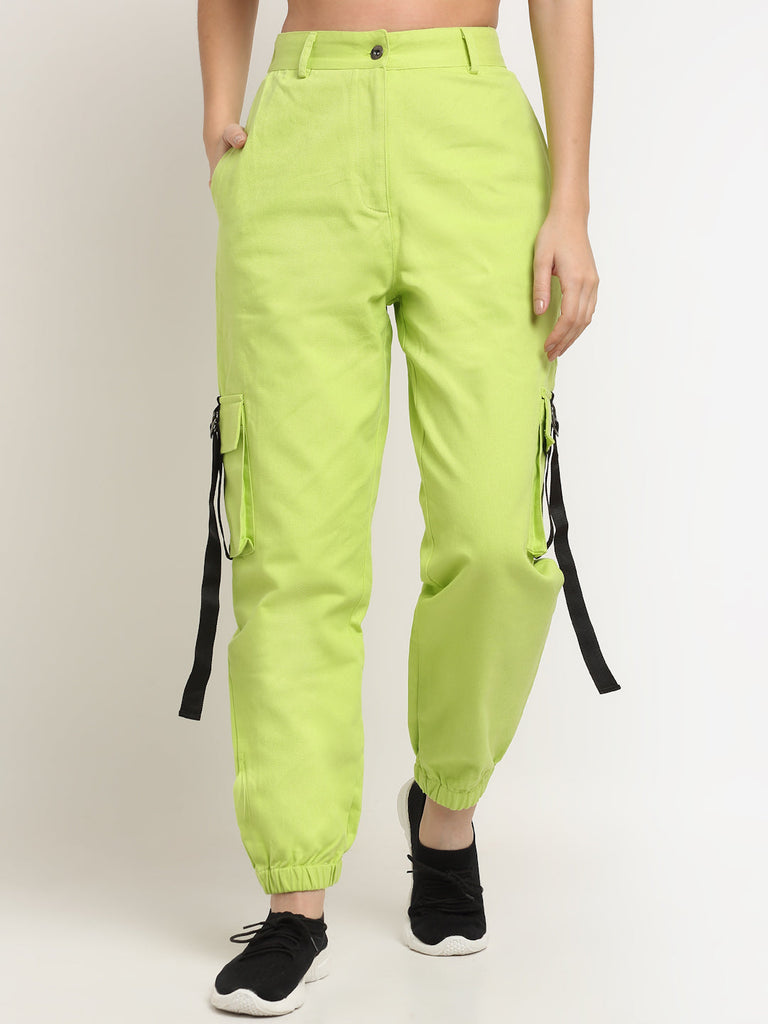 NEUDIS Women Lime Green Loose Fit Solid Cargos
