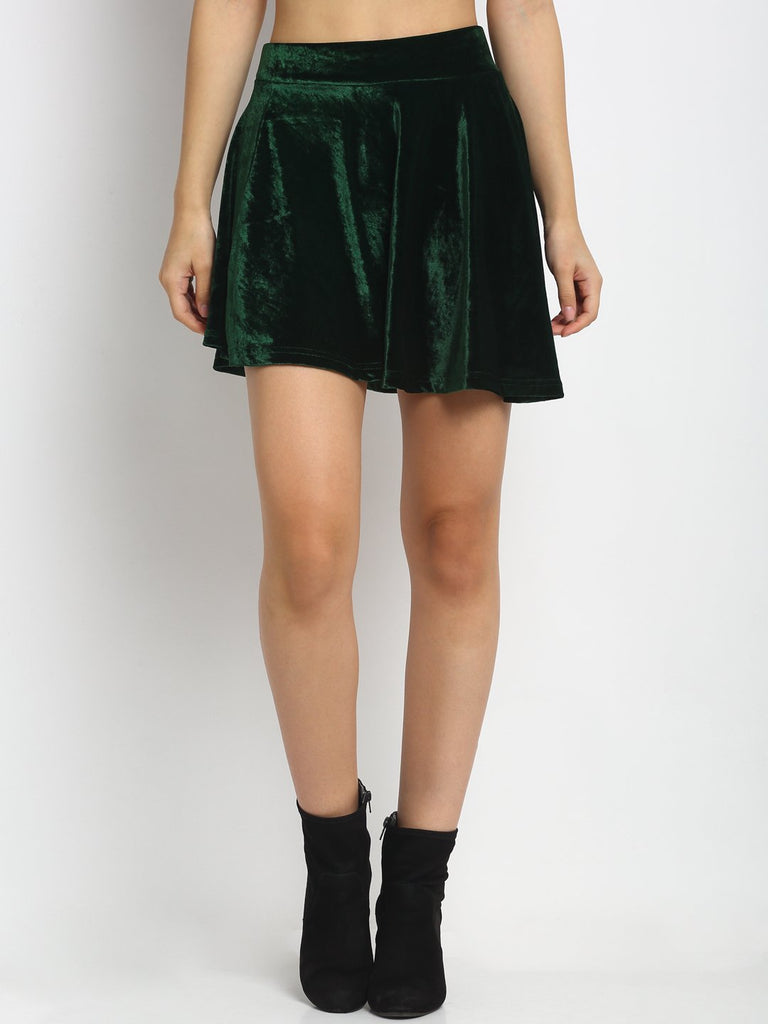 Velvet Flared Mini Skater Skirt For Women - Green