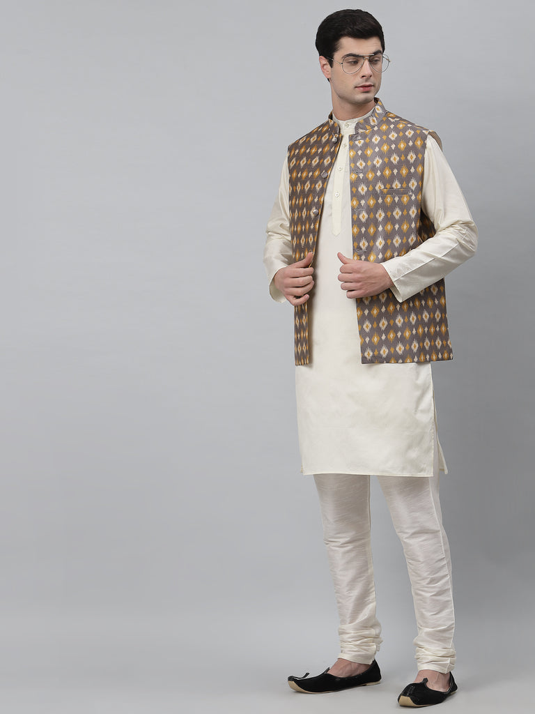 neudis-men-grey-white-patola-print-dupion-silk-waistcoat-kurta-pajama-set