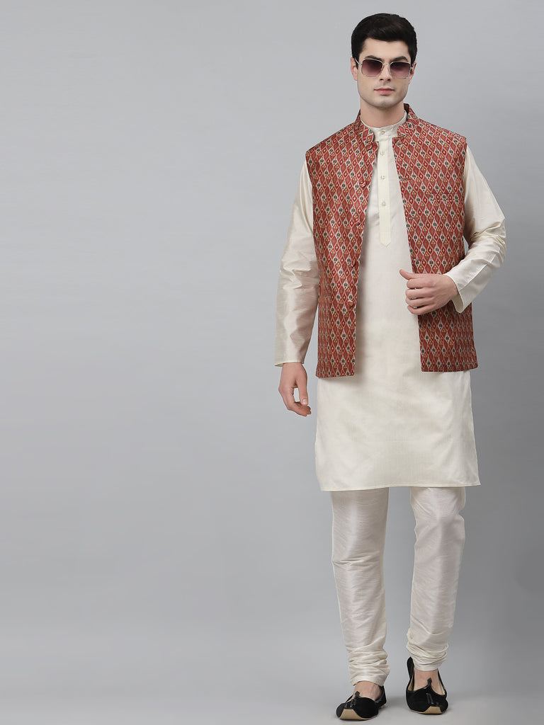 neudis-men-maroon-white-patola-print-dupion-silk-waistcoat-kurta-pajama-set