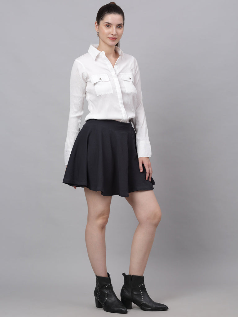neudis-women-dark-grey-polyester-lycra-flared-mini-skater-skirt
