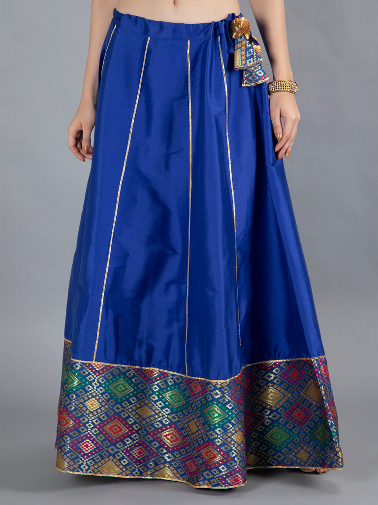 neudis-women-blue-jacquard-poly-silk-maxi-leganga-skirt