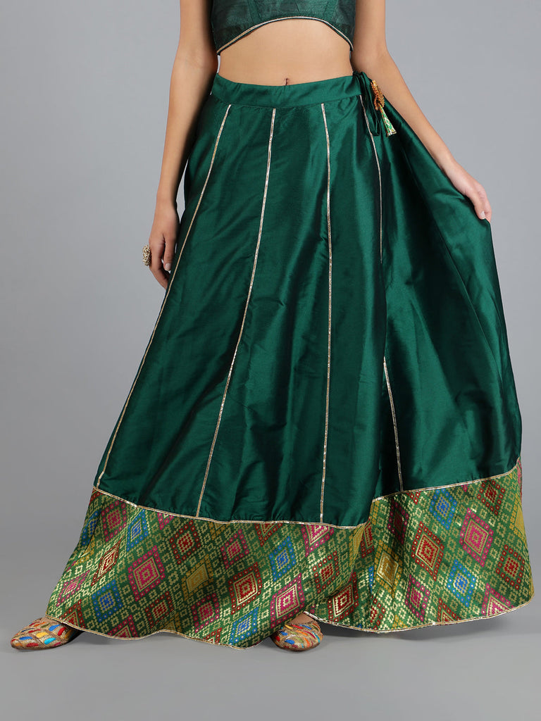 neudis-women-green-jacquard-poly-silk-maxi-lehenga-skirt