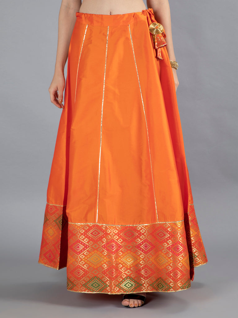 neudis-women-orange-jacquard-poly-silk-maxi-leganga-skirt