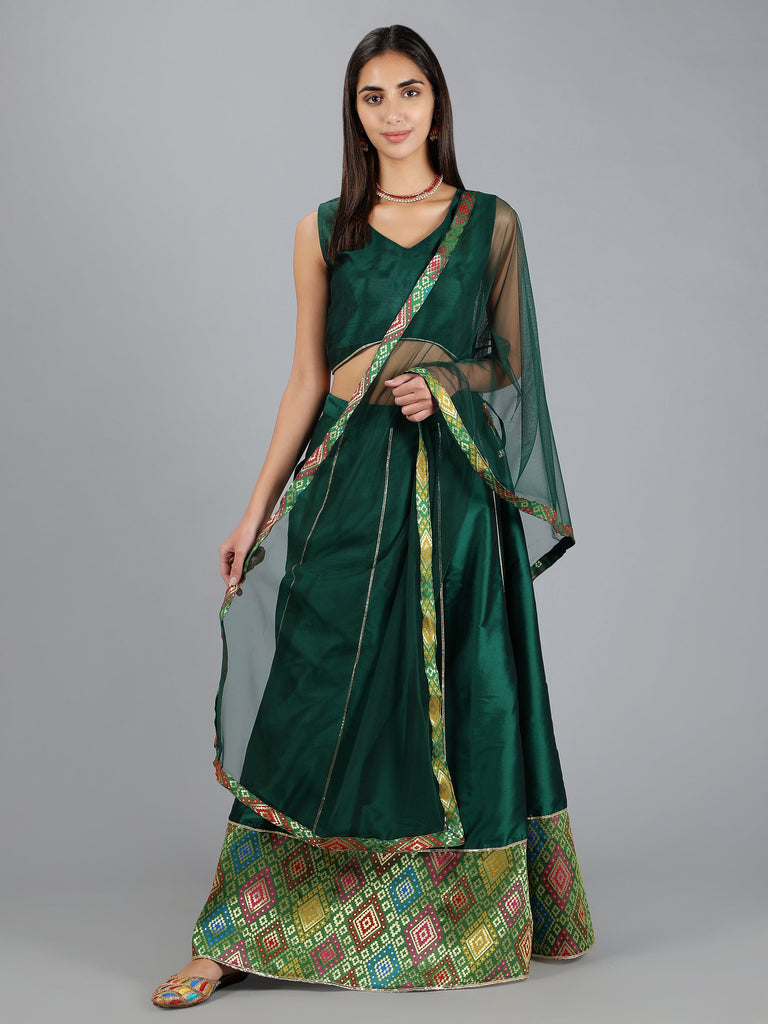 neudis-green-jacquard-ready-to-wear-poly-silk-lehenga-blouse-set-with-net-dupatta