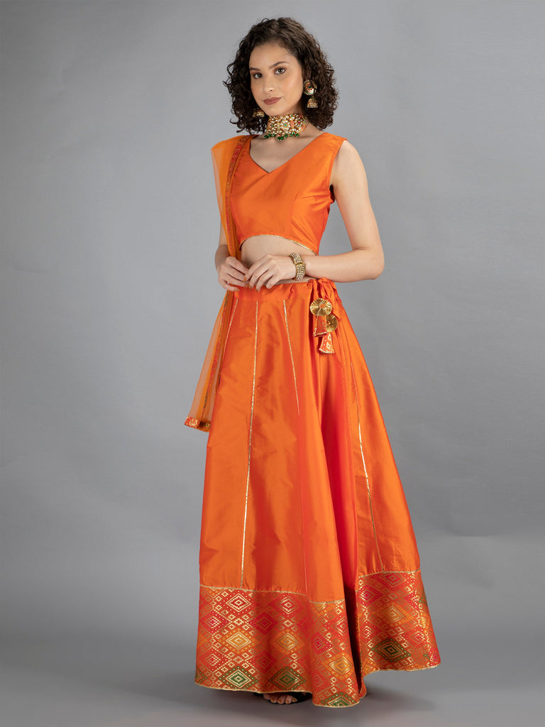 neudis-orange-jacquard-ready-to-wear-poly-silk-lehenga-blouse-set-with-net-dupatta