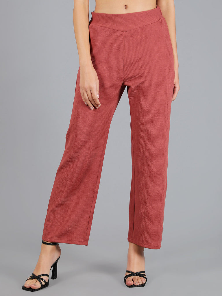 neudis-women-ployester-knit-salmon-pink-flat-front-straight-fit-trouser