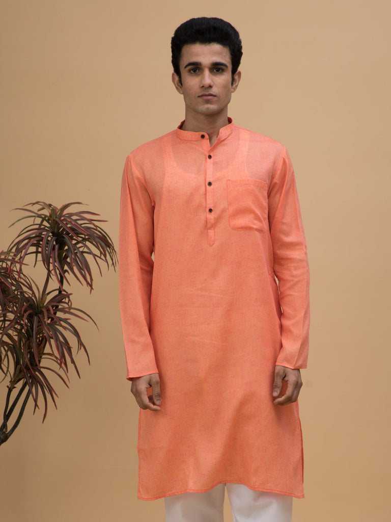 neudis-men-orange-cotton-linen-blend-long-kurta