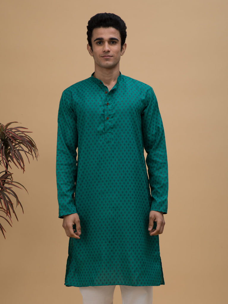 neudis-men-green-printed-cotton-long-kurta