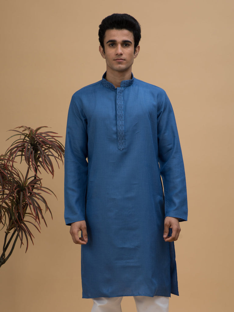 neudis-men-blue-embroidered-cotton-long-kurta