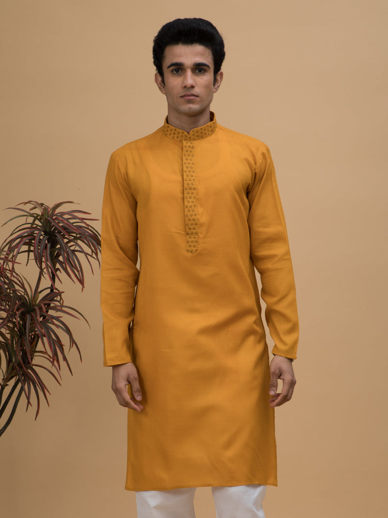 neudis-men-yellow-embroidered-cotton-long-kurta