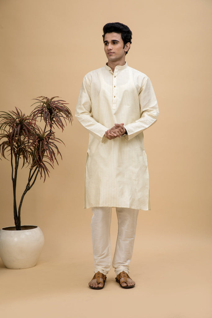 neudis-men-off-white-dobby-striped-cotton-blend-long-kurta-churidaar-set