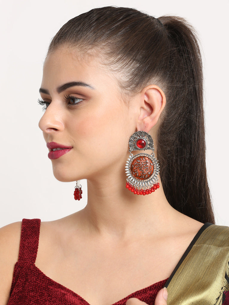 neudis-oxidised-ethnic-antique-circular-red-pearl-tassel-drop-earring-na21wer-9677