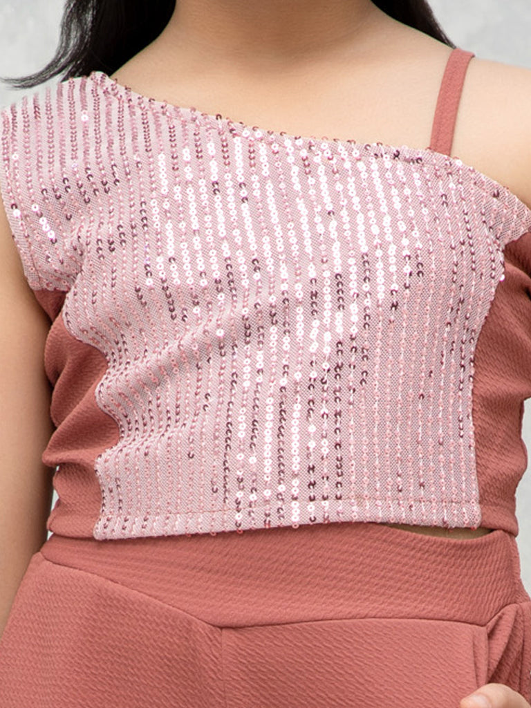 Pink Embellished One-Shoulder Top