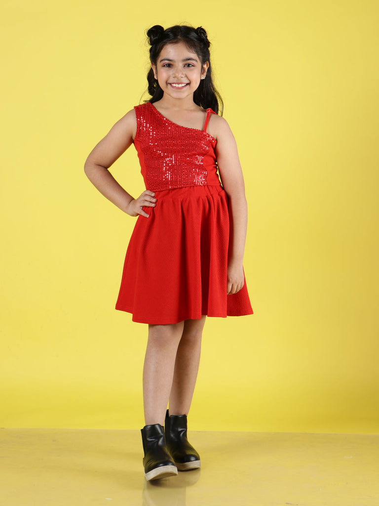 NEUDIS Girls Red Solid Top & Skirt Co-Ord Set