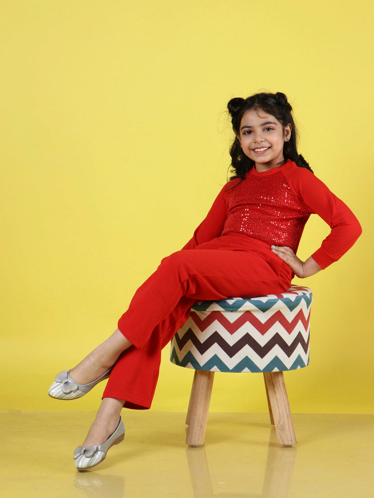 neudis-girls-red-sequin-solid-top-trouser-co-ord-set
