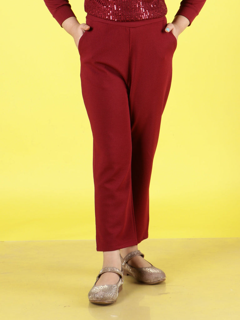 NEUDIS Girls Maroon Straight Fit Trouser