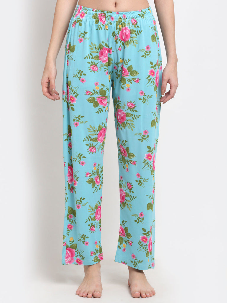 Women Blue Floral Printed Lounge Pants / Lower